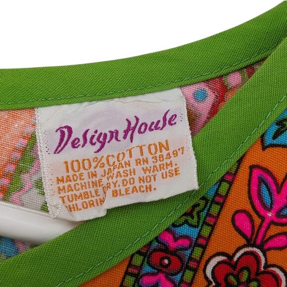 Vintage 1960's 70's Mod DESIGN HOUSE Japan Neon Psychedelic Paisley Apron Dress - Picture 10 of 12